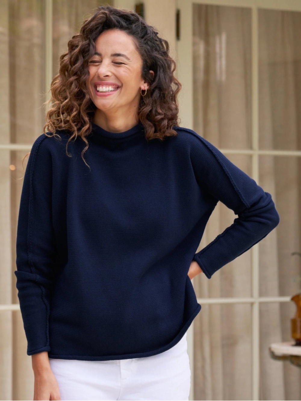 Frank & Eileen Monterey Roll Neck Italian Cotton Sweater- size Small
